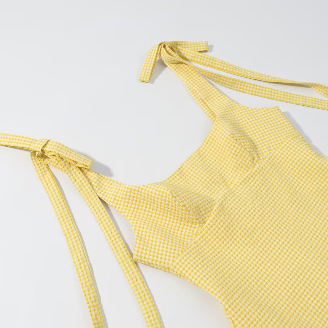 Vestido Mini Vichy Amarillo con Lazos Ajustables