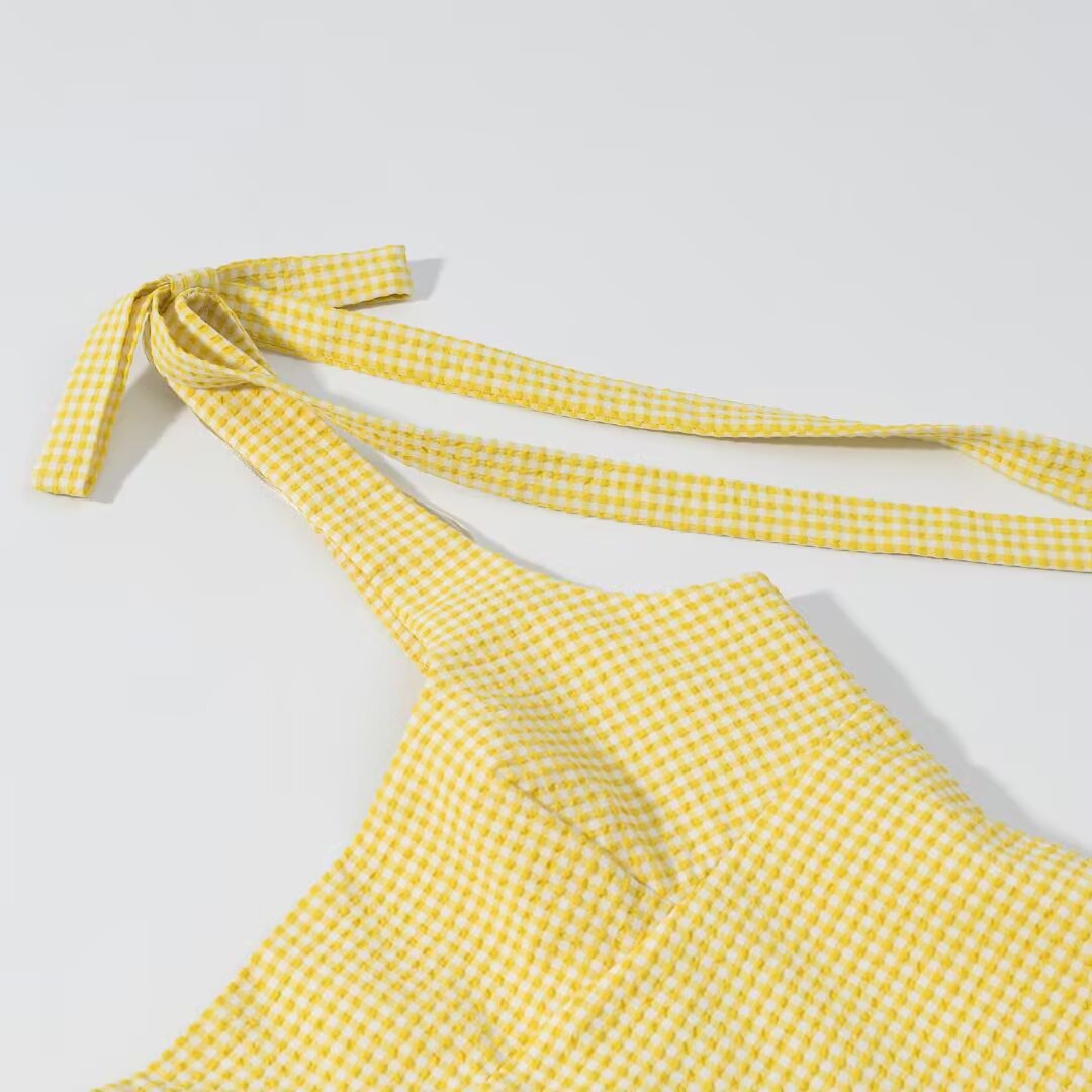 Vestido Mini Vichy Amarillo con Lazos Ajustables
