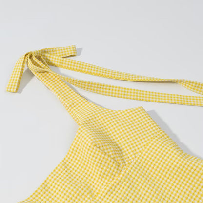 Vestido Mini Vichy Amarillo con Lazos Ajustables