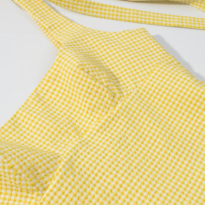 Vestido Mini Vichy Amarillo con Lazos Ajustables