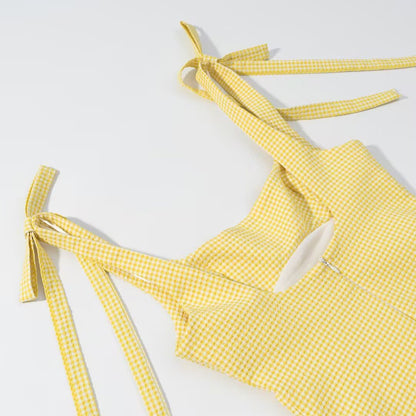 Vestido Mini Vichy Amarillo con Lazos Ajustables