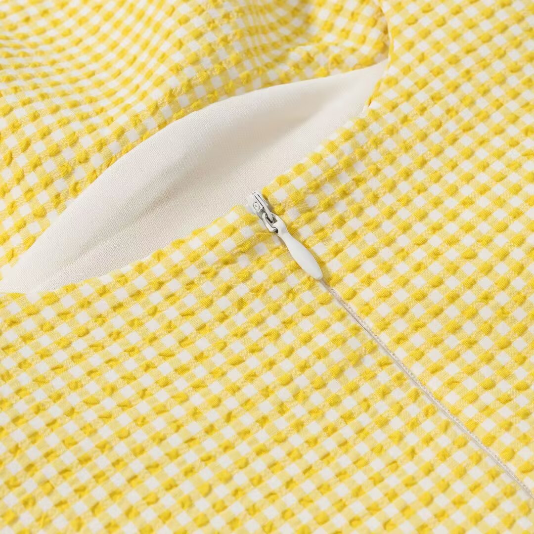Vestido Mini Vichy Amarillo con Lazos Ajustables
