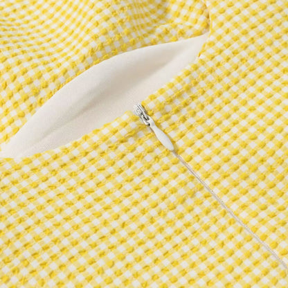 Vestido Mini Vichy Amarillo con Lazos Ajustables