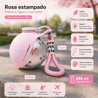 Botella de agua para mascotas de acero inoxidable.