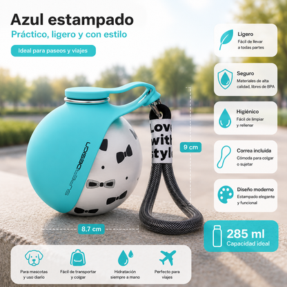 Botella de agua para mascotas de acero inoxidable.
